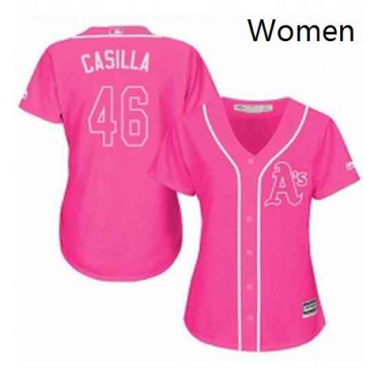 Womens Majestic Oakland Athletics 46 Santiago Casilla Authentic Pink Fashion Cool Base MLB Jersey